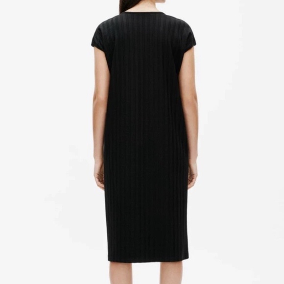 Eileen Fisher Large Wide Rib V-Neck High Low Shift Dress Lagenlook Minimalist - Picture 3 of 11